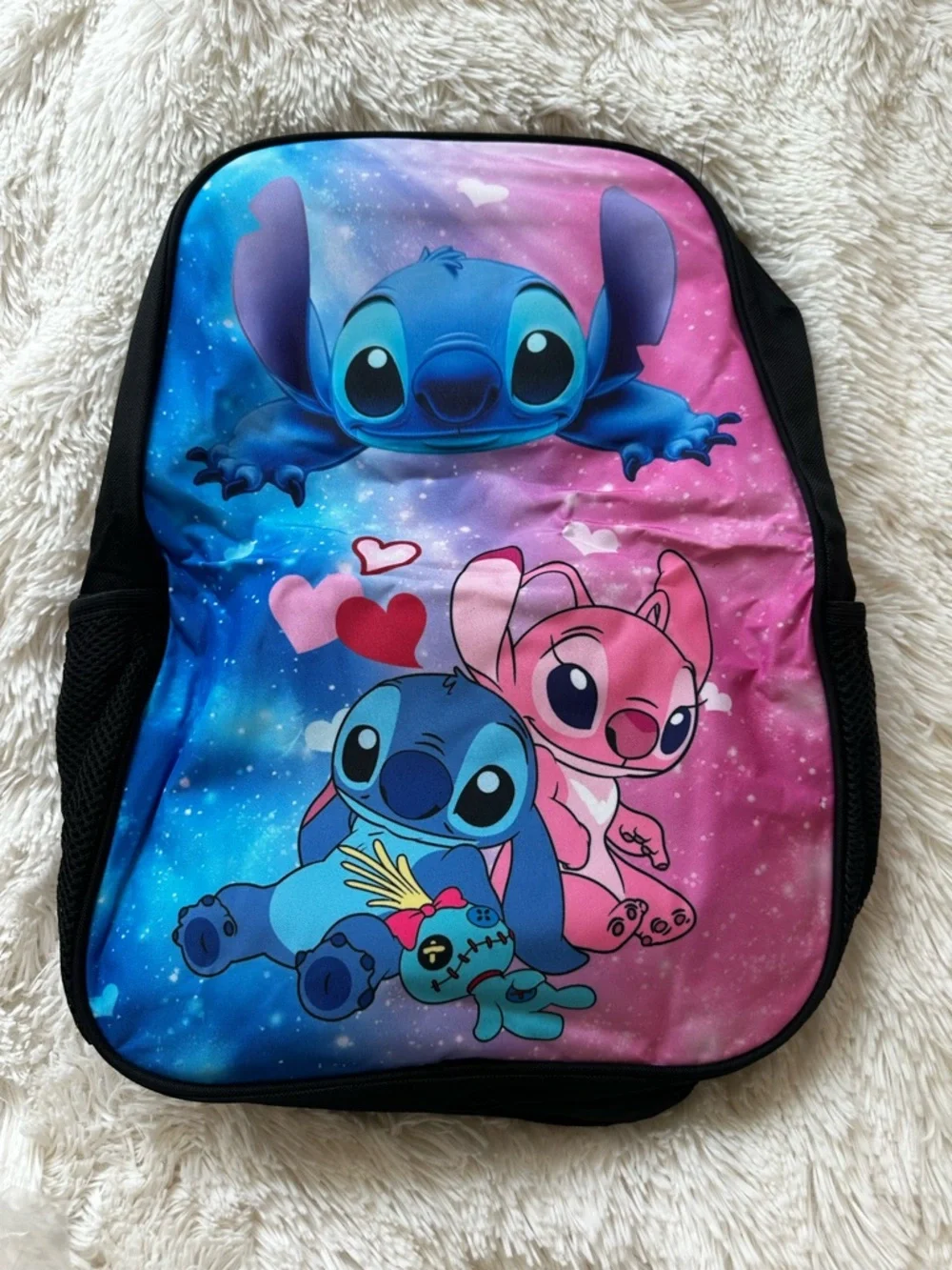 Disney Stitch & Angel 3 Piece Backpack Lunch Bag Pencil Case Set Blue Pink New
